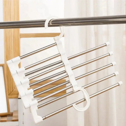 Organizador De Pantalones Colgante Plegable 5 Barras 3 Set Blanco Y Metal