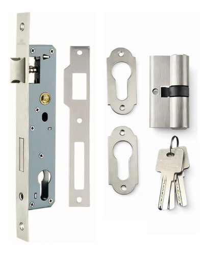 Cerradura Angosta Europerfil Con Cilindro 70mm Acero