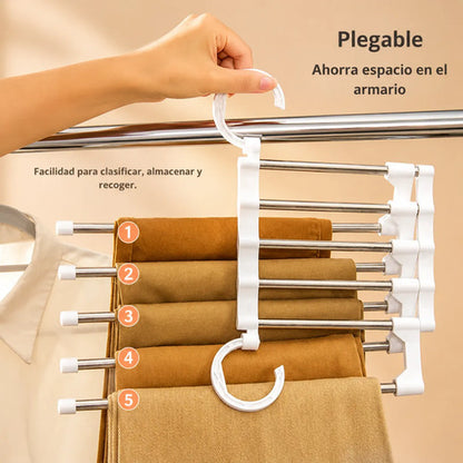 Organizador Pantalones Plegable Colgante 5 Barras Blanco