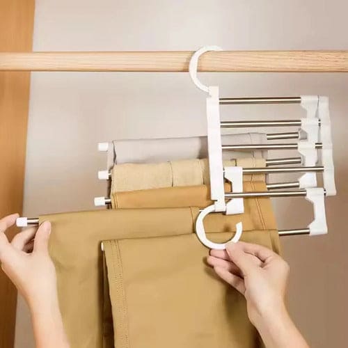 Organizador De Pantalones Colgante Plegable 5 Barras 5 Set Blanco Y Metal