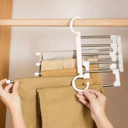Organizador De Pantalones Colgante Plegable 5 Barras 5 Set Blanco Y Metal