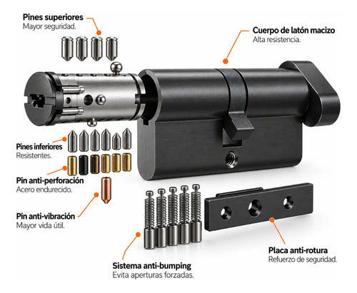 Cilíndro Universal 70mm, Reforzado Con Perilla Interior Negro