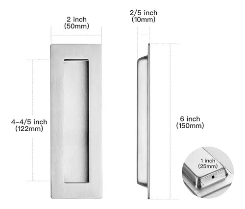Tirador Cubeta Recta 150mm Embutir Pack X 2 Unidades Plateado