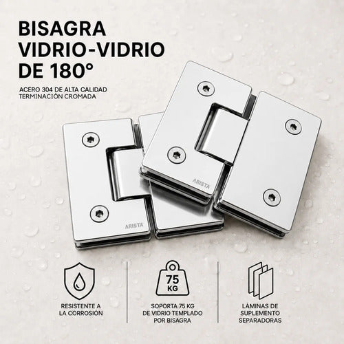Set Bisagras Blindex 180 Grados Mampara Vidrio 6 A 12mm Cromado