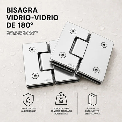 Set Bisagras Blindex 180 Grados Mampara Vidrio 6 A 12mm Cromado