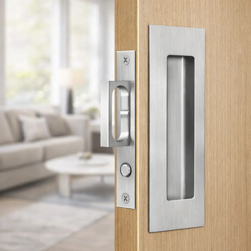 Manija Embutida Pocket Para Puerta Corrediza Interior Plateado