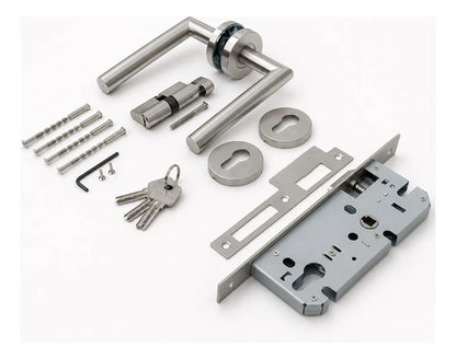 Cerradura Completa Para Puerta De Madera Con Manijas Plateado