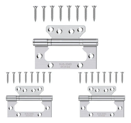 Pack 3 Bisagras Flap Acero 304 Tornillos Incluidos Plateado