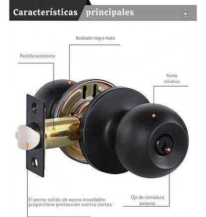 Cerradura De Pomo En Acero Laqueado Negro Con Llave Negro