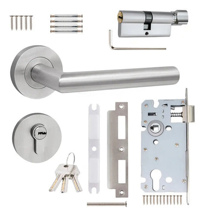 Set De Cerradura Con Cilindro Y Manijas Para Puerta Interior Derecha Plateado