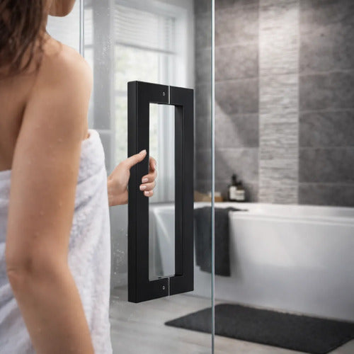 Manijón Doble Acero Inox Cuadrado Para Vidrio O Madera 50cm Negro