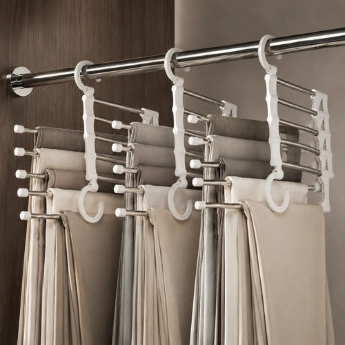 Organizador De Pantalones Colgante Plegable 5 Barras 3 Set Blanco Y Metal