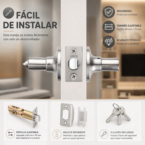 Pestillo Con Llave En Acero Para Puerta Interior Acero