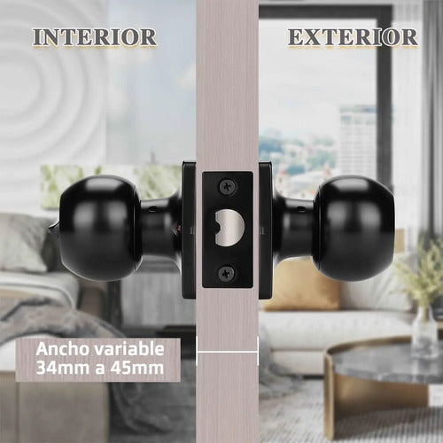 Cerradura De Pomo Sin Llave Para Puerta Interior Negro