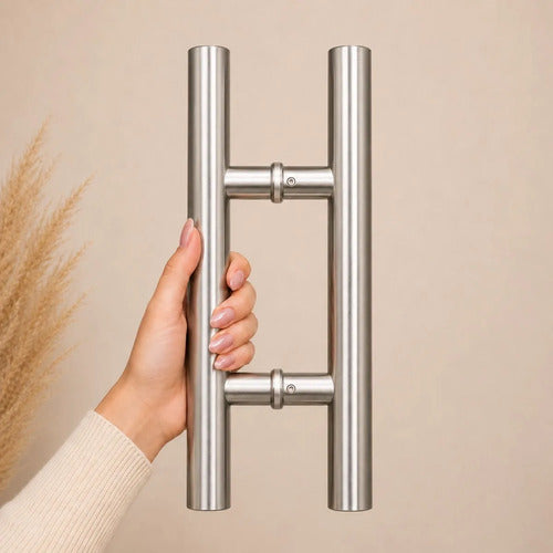 Manijón Doble 35cm X 16cm Cilíndrico Acero Para Puerta Plateado