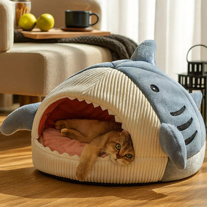 Cama Lavable Para Gatos Y Perros De Interior Modelo Shark Azul Acero Shark