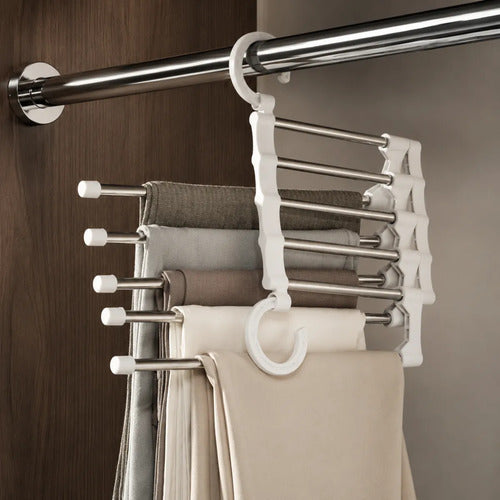 Organizador De Pantalones Colgante Plegable 5 Barras 1 Set Blanco Y Metal