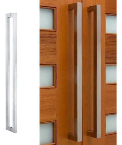 Manijón Doble Acero Inox Cuadrado Para Vidrio O Madera 80cm Satinado