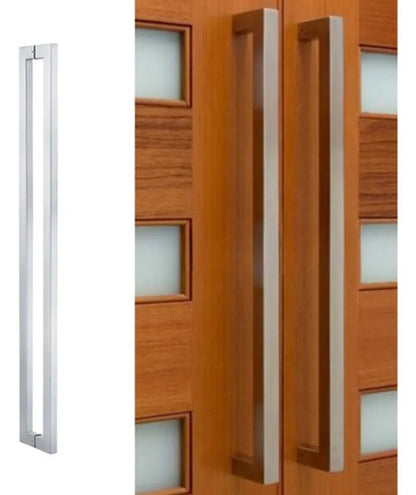 Manijón Doble Acero Inox Cuadrado Para Vidrio O Madera 80cm Satinado