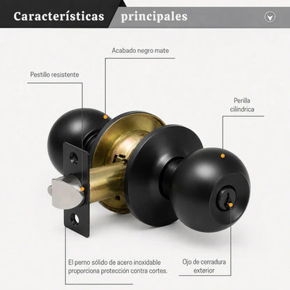 Cerradura De Pomo En Acero Laqueado Negro Con Llave Negro