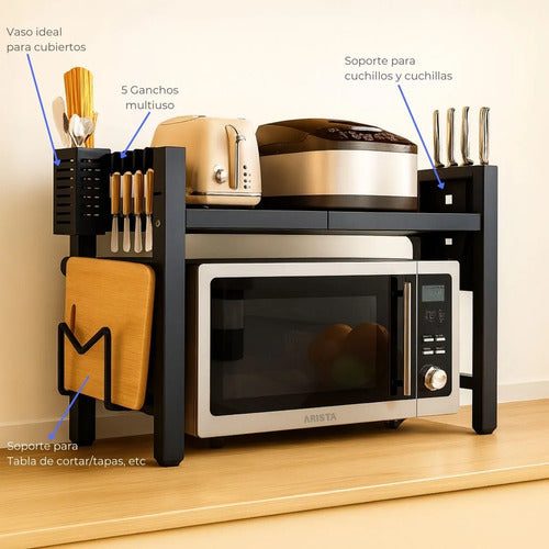 Rack Organizador Ajustable Para Microondas Estante Cocina Negro