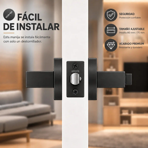 Manija Gloss Sin Llave Para Puerta Interior Exterior Negro
