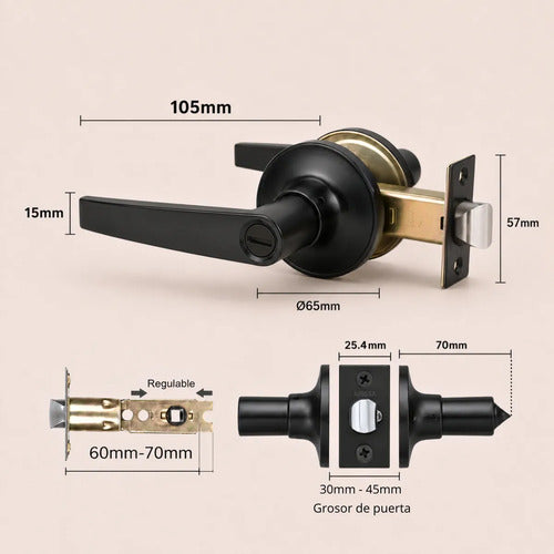 Manija Premium Sin Llave Para Puerta Interior Exterior Negro