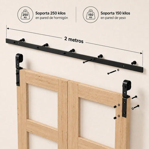 Kit Riel Plegable Granero Completo Para Puerta Corrediza