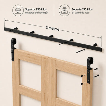 Kit Riel Plegable Granero Completo Para Puerta Corrediza