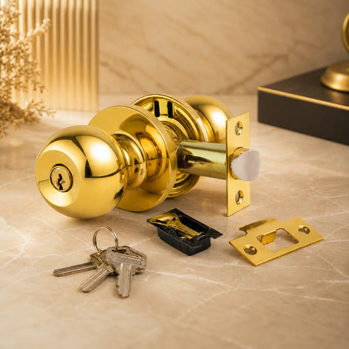 Cerradura De Pomo Con Llave Para Puertas De Interior Dorado