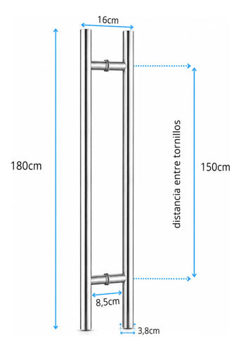 Manijón Doble 180cm Cilíndrico Acero Para Puerta Plateado
