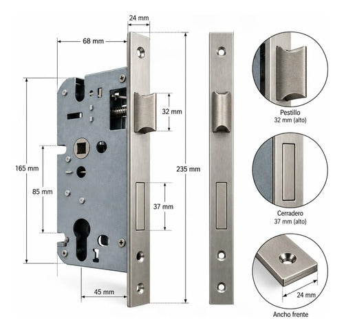 Cerradura Completa Para Puerta De Madera Con Manijas Plateado