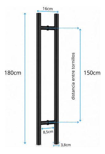 Manijón Doble 180cm Cilíndrico Acero Para Puerta Negro