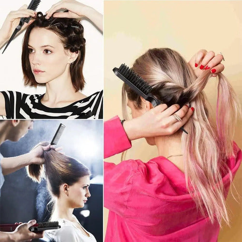 Juego De Cepillos Con Atomizador Para Peinados Profesionales Negro