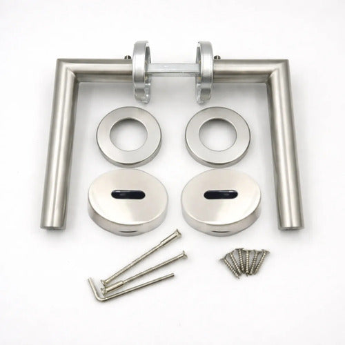 Manija Recta Acero Inox Con Bocallave Para Puerta Plateado