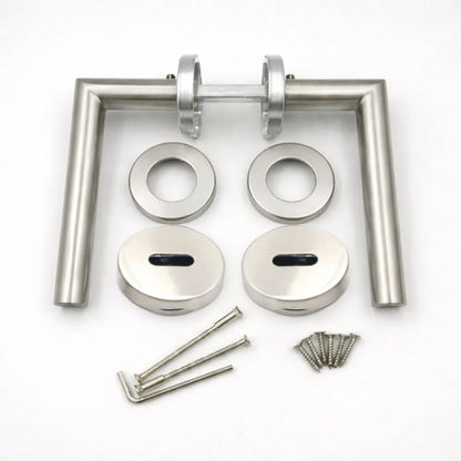 Manija Recta Acero Inox Con Bocallave Para Puerta Plateado