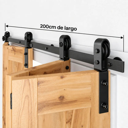 Kit Riel Plegable Granero Completo Para 2 Puertas Corredizas