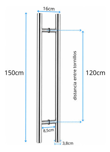 Manijón Doble 150cm Cilíndrico Acero Para Puerta Plateado