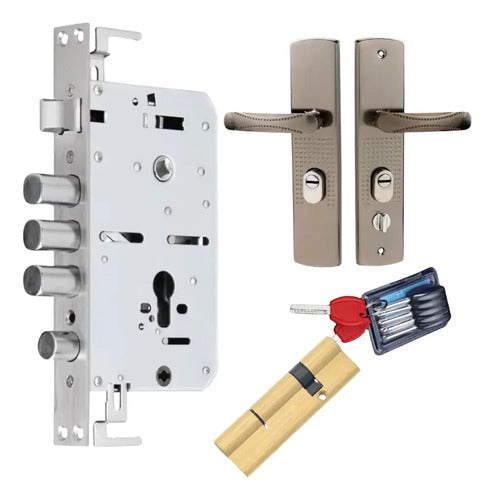 Set De Cerradura Multianclaje 30mm Para Puerta Semiblindada Puerta Izquierda