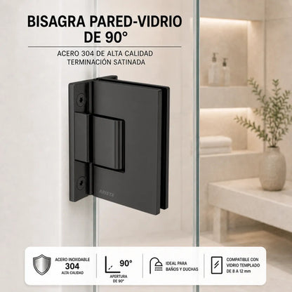 Bisagra 90° Mampara Vidrio 6-12mm Acero Negro