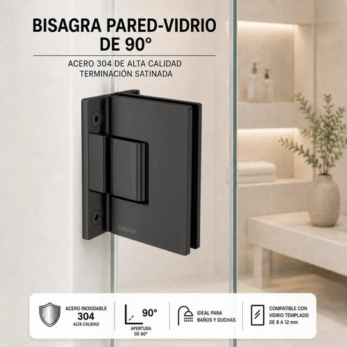 Bisagra 90° Mampara Vidrio 6-12mm Acero Negro