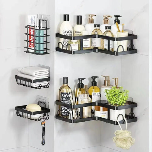 Set 5 Estantes Organizador Adhesivo Para Baño Multiuso Negro