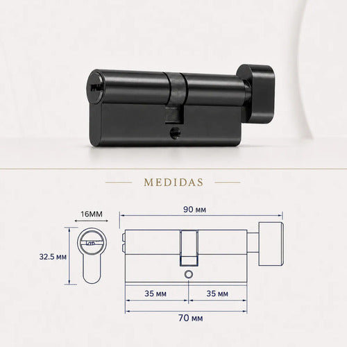 Cilíndro Universal 70mm, Reforzado Con Perilla Interior Negro