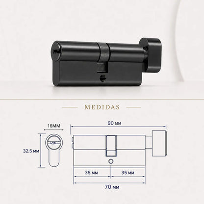 Cilíndro Universal 70mm, Reforzado Con Perilla Interior Negro