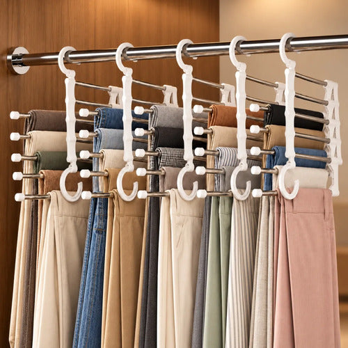 Organizador Pantalones X5 Plegable Colgante 5 Barras Blanco