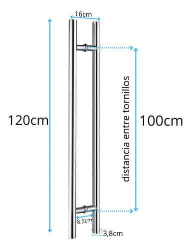 Manijón Doble 120cm Cilíndrico Acero Para Puerta Plateado