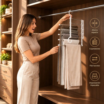 Organizador Pantalones Plegable Colgante 5 Barras Blanco