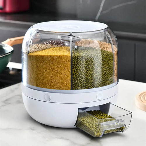 Dispensador Giratorio Para Granos 6 Compartimentos Cocina Blanco Y Transparente