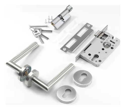 Set De Cerradura Con Cilindro Y Manijas Para Puerta Interior Derecha Plateado