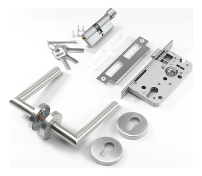 Set De Cerradura Con Cilindro Y Manijas Para Puerta Interior Derecha Plateado